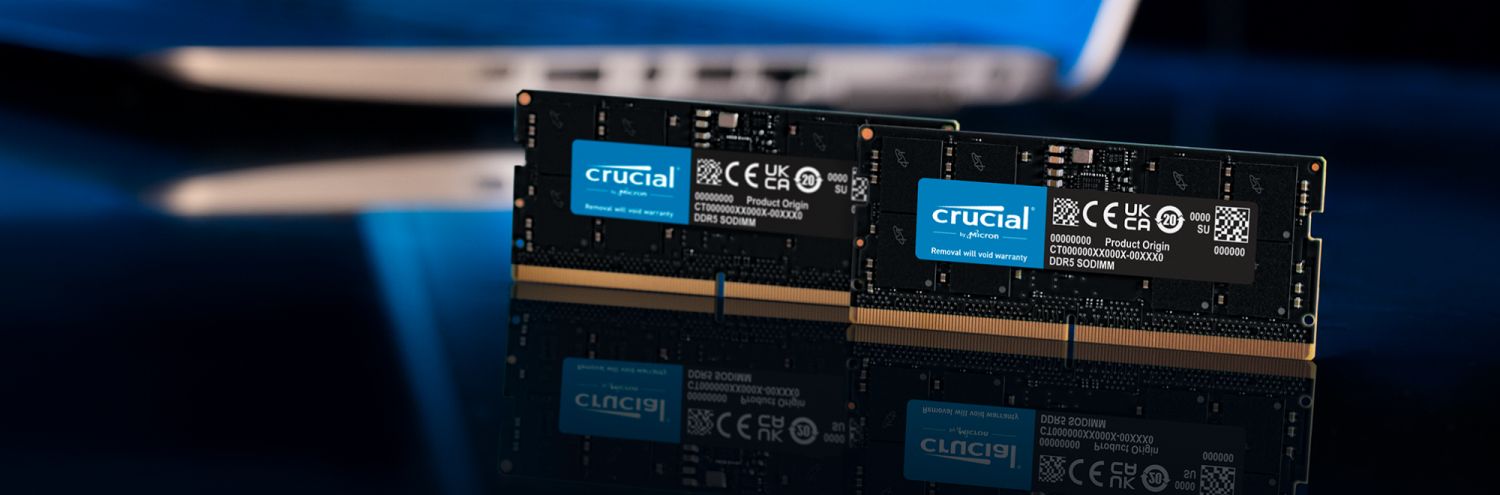 Crucial DDR5 Laptop Memory - Laptop in background